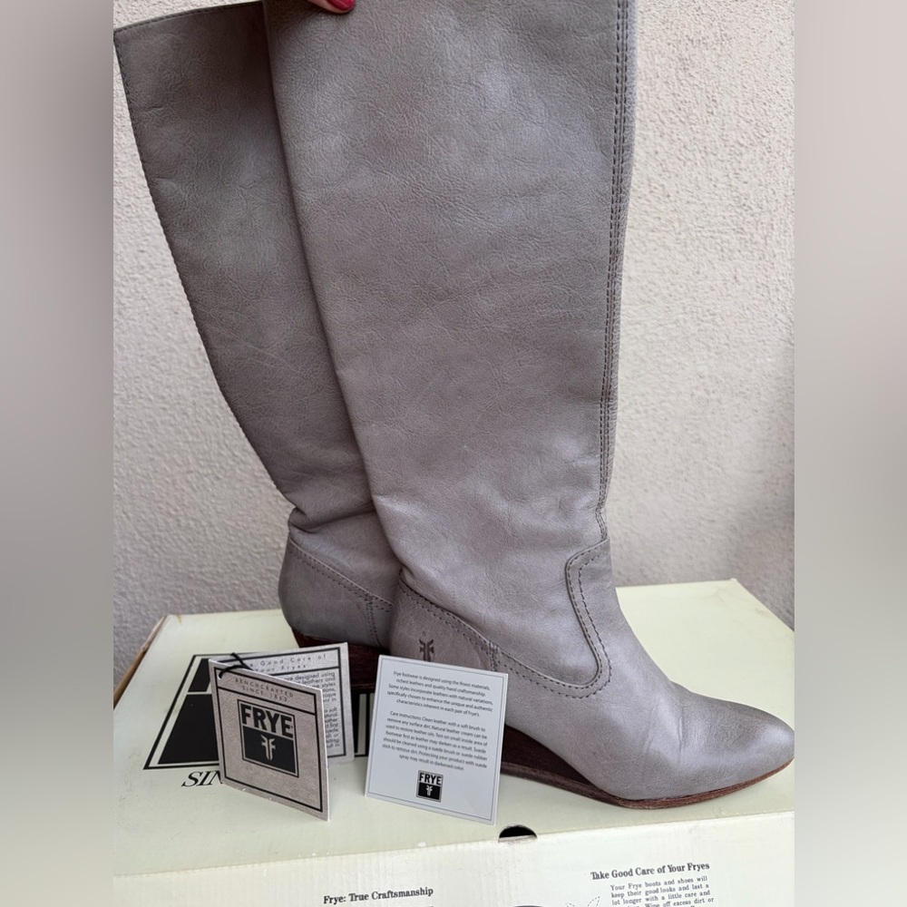 Frye Missy Tall Gray Leather Boots 6.5